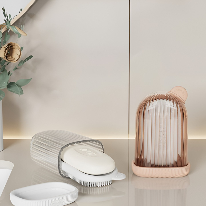 Sapuniera de Calatorie, , Suport pentru Sapun cu Scurgere a Apei, Recipient cu Capac Depozitare, Savoniera pentru Baie, 12.6x6.1x8.4cm, Roz [5]