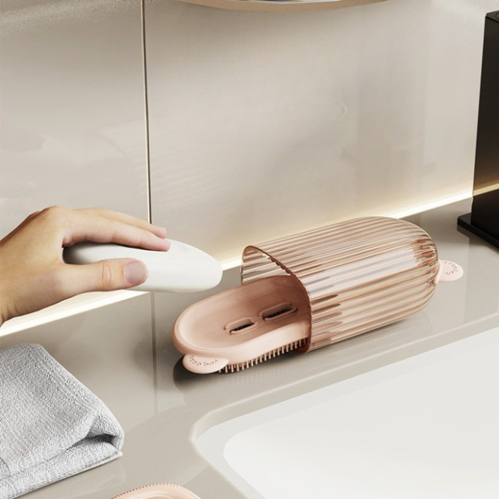 Sapuniera de Calatorie, , Suport pentru Sapun cu Scurgere a Apei, Recipient cu Capac Depozitare, Savoniera pentru Baie, 12.6x6.1x8.4cm, Roz [9]