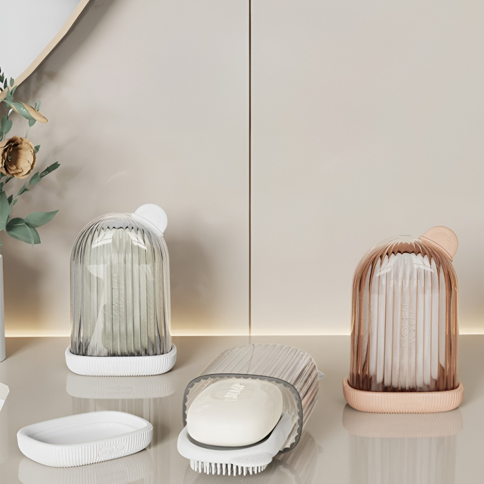 Sapuniera de Calatorie, , Suport pentru Sapun cu Scurgere a Apei, Recipient cu Capac Depozitare, Savoniera pentru Baie, 12.6x6.1x8.4cm, Roz [6]