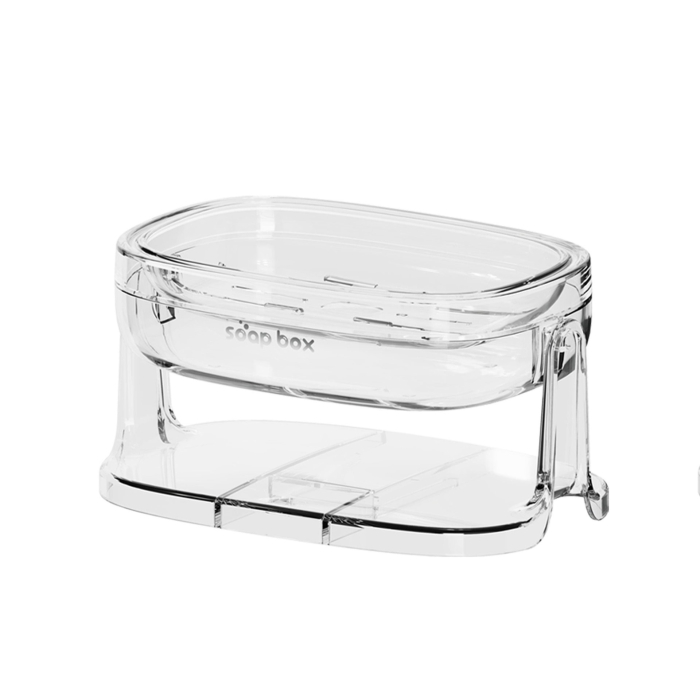 Savoniera cu Suport 2 in 1, , Pentru Perete sau Blat, PET, Scurgere Optima, Argintiu Transparent [5]