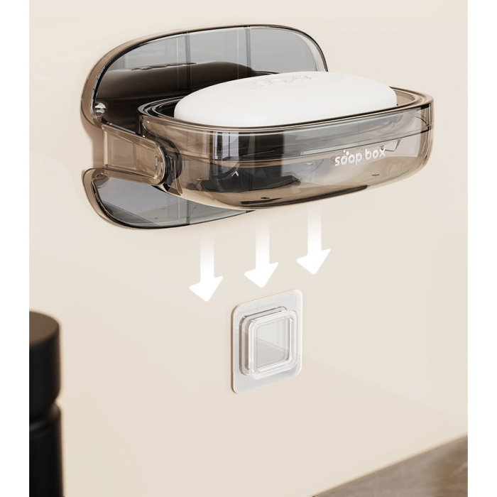 Savoniera cu Suport 2 in 1, , Pentru Perete sau Blat, PET, Scurgere Optima, GriTransparent [3]