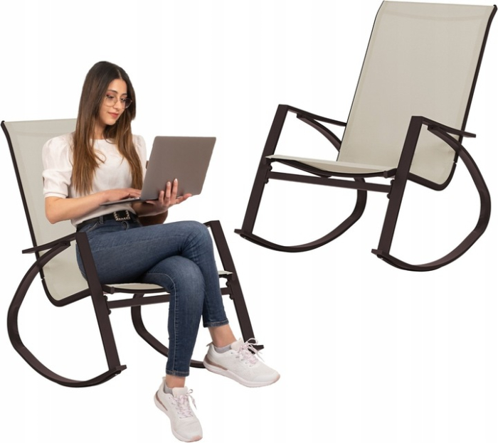 Scaun balansoar de gradina din metal si textil, 60x104x95 cm, capacitate 120 kg, crem [4]