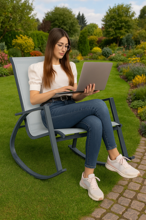 Scaun balansoar de gradina din metal si textil, 60x104x95 cm, capacitate 120 kg, gri [5]