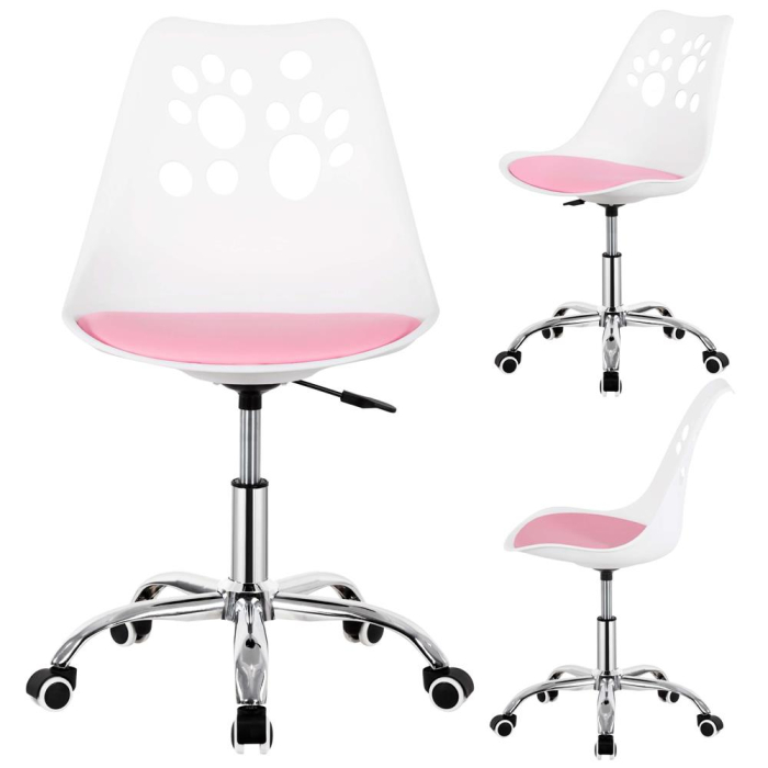 Scaun birou ergonomic, cu sezut din spuma, reglabil pe inaltime, maxim 120 kg, 90x49x48 cm, alb si roz [15]