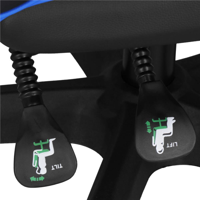 Scaun birou pentru gaming, ergonomic, suport lombar si tetiera, 114-123x55x50 cm, negru si albastru [16]