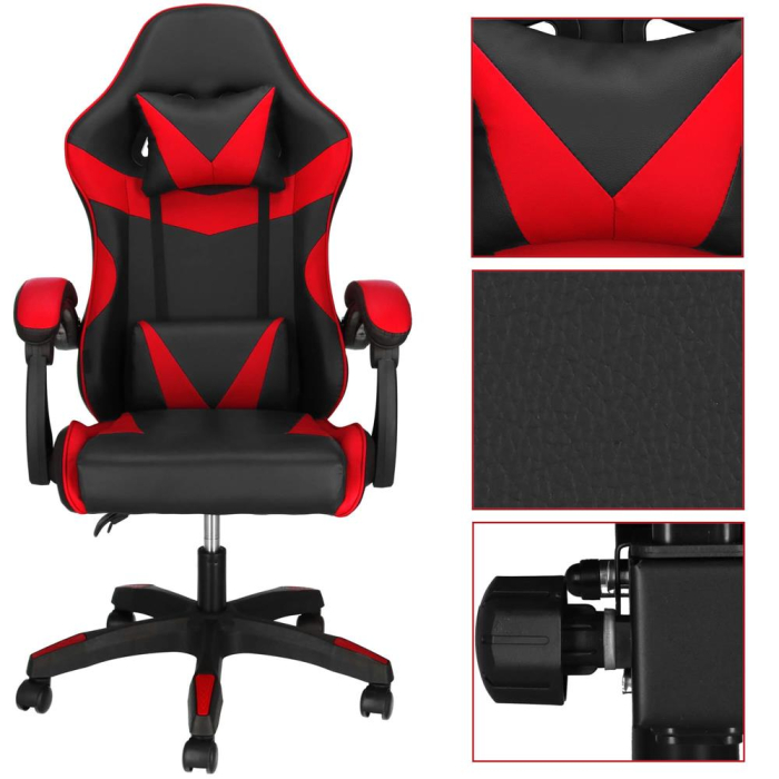 Scaun birou pentru gaming, ergonomic, suport lombar si tetiera, 114-123x55x50 cm, negru si rosu [11]