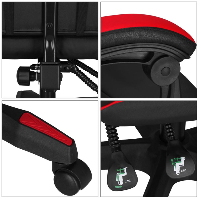 Scaun birou pentru gaming, ergonomic, suport lombar si tetiera, 114-123x55x50 cm, negru si rosu [19]
