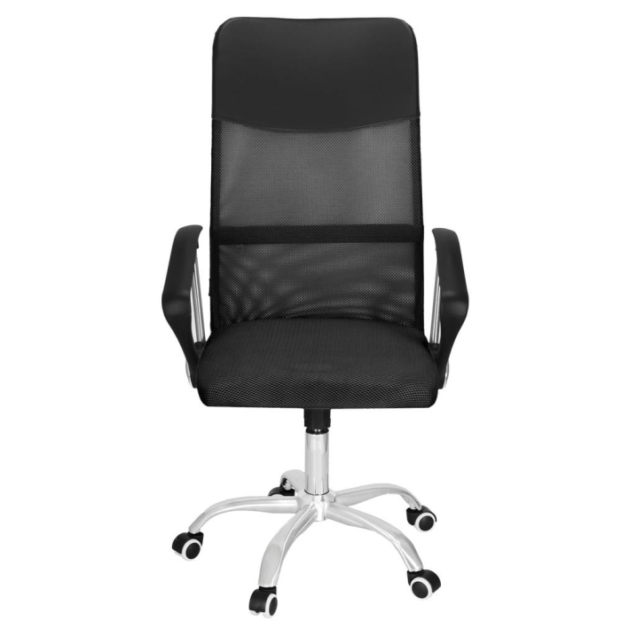 Scaun birou reglabil, ergonomic, cu spatar din microplasa respirabila si baza metalica cromata, 117x58x60 cm, negru [13]