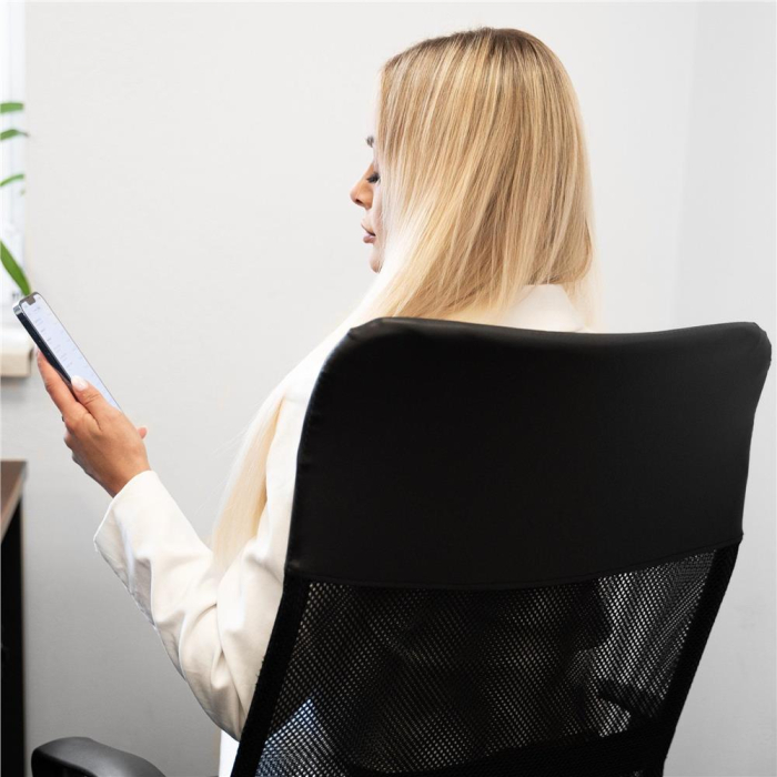 Scaun birou reglabil, ergonomic, cu spatar din microplasa respirabila si baza metalica cromata, 117x58x60 cm, negru [15]