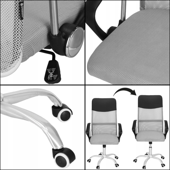 Scaun de birou ergonomic cu reglaj pe inaltime, material tip mesh si ecopiele, 58x60x117 cm, gri [9]