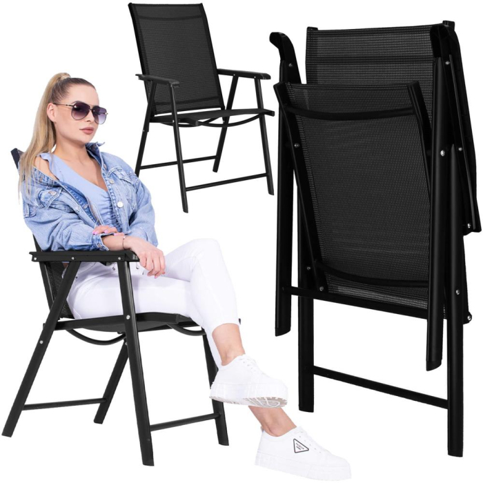 Scaun de gradina metalic, pliabil, 95x57x66cm, maxim 150kg, negru [8]