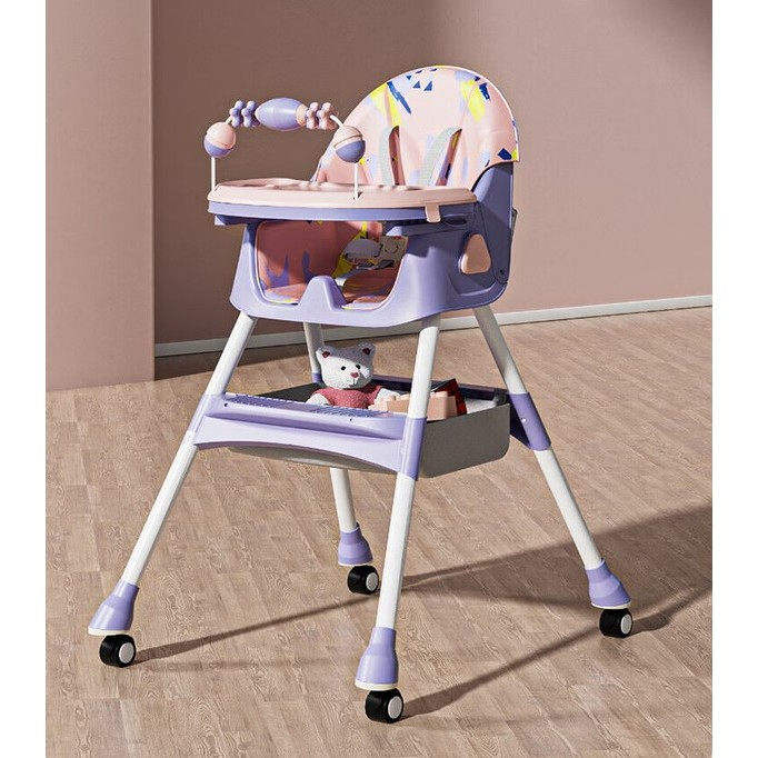 Scaun de Masa pentru Bebelusi si Copii, , 2 Tavite cu Jucarii si Husa Detasabile, Multifuncțional, Stabil, Centura de Siguranta, Spatar Reglabil Moale, Balansoar, Cos de Depozitare, de la 6 Luni, 97x73x65cm, Mov [8]