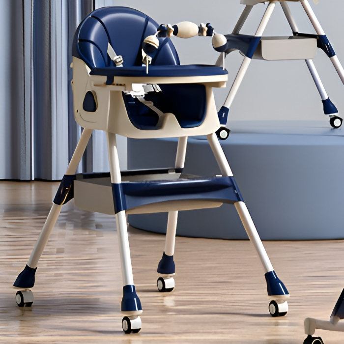 Scaun de Masa pentru Bebelusi si Copii, , 2 Tavite cu Jucarii si Husa Detasabile, Multifuncțional, Stabil, Centura de Siguranta, Spatar Reglabil Moale, Balansoar, Cos de Depozitare, de la 6 Luni, 97x73x65cm, Albastru [2]