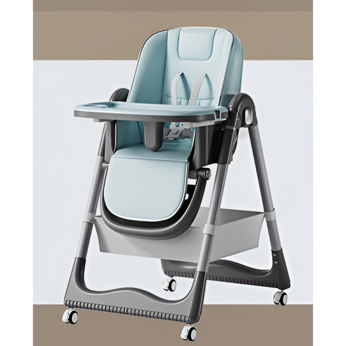 Scaun de Masa pentru Bebelusi si Copii, , 2 Tavite si Husa Detasabile, Multifuncțional, Stabil, Centura de Siguranta, Inaltime Ajustabila, Spatar Reglabil Moale, Cos de Depozitare, 100x50x80cm, de la 6 Luni, Albastru [2]
