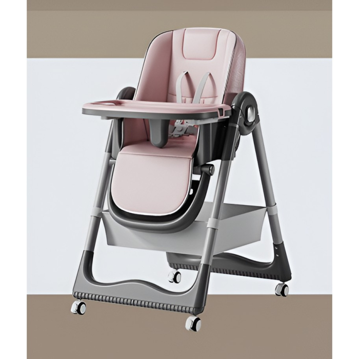 Scaun de Masa pentru Bebelusi si Copii, , 2 Tavite si Husa Detasabile, Multifuncțional, Stabil, Centura de Siguranta, Inaltime Ajustabila, Spatar Reglabil Moale, Cos de Depozitare, 100x50x80cm, de la 6 Luni, Roz [2]