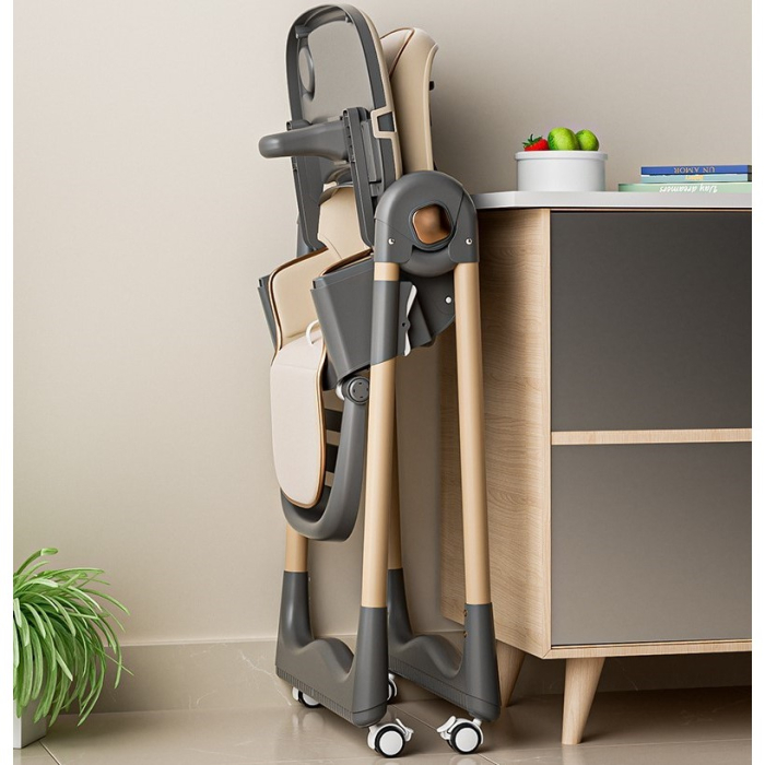 Scaun de Masa pentru Bebelusi si Copii, , 2 Tavite si Husa Detasabile, Multifuncțional, Stabil, Centura de Siguranta, Inaltime Ajustabila, Spatar Reglabil Moale, Cos de Depozitare, 100x50x80cm, de la 6 Luni, Crem [10]