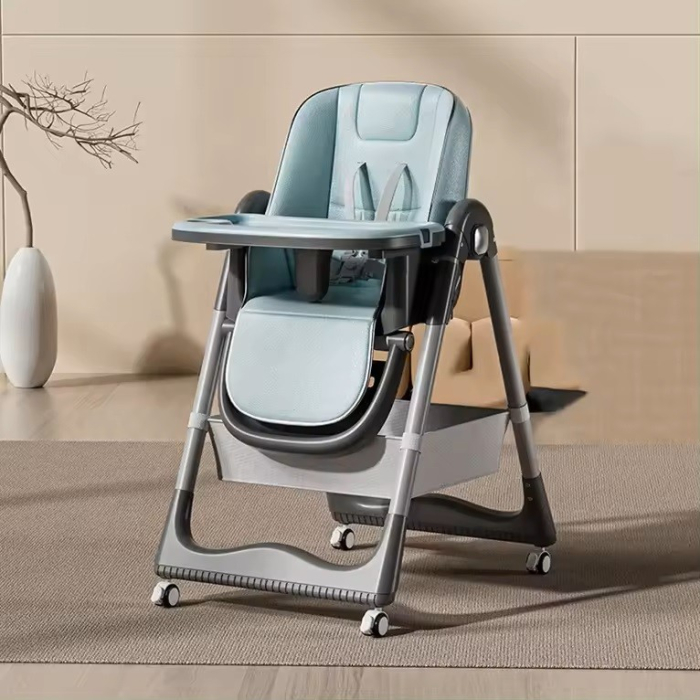 Scaun de Masa pentru Bebelusi si Copii, , 2 Tavite si Husa Detasabile, Multifuncțional, Stabil, Centura de Siguranta, Inaltime Ajustabila, Spatar Reglabil Moale, Cos de Depozitare, 100x50x80cm, de la 6 Luni, Albastru [4]