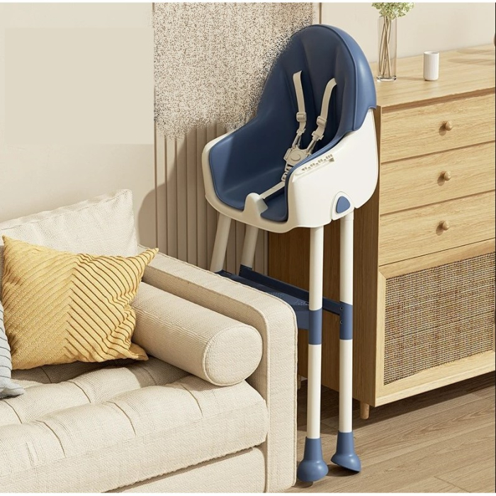 Scaun de Masa pentru Bebelusi si Copii, , cu Roti, Telescopic, Pliabil, Masuta Reglabila, Suport Picioare, Scaun cu Invelis Piele Artificiala, Centura Siguranta, Spatiu Depozitare, 97x73x65 cm, Albastru [6]