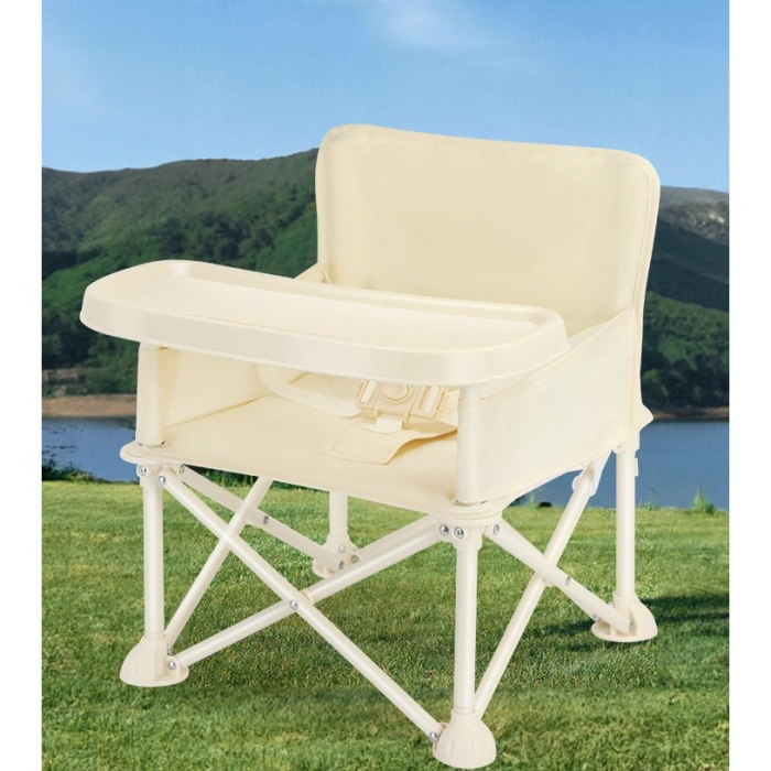 Scaun de Masa pentru Bebelusi si Copii, , Tavita si Husa Detasabile, Multifuncțional, Stabil, Centura de Siguranta, Cos de Depozitare, Bej, cu Umbrela Roz, de la 6 Luni [6]