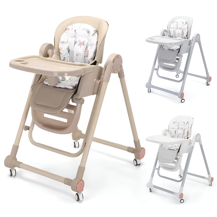 Scaun de Masa pentru Bebelusi si Copii, , Tavita si Husa Detasabile, Multifuncțional, Stabil, Centura de Siguranta, Inaltime Ajustabila, Spatar Reglabil Moale, Balansoar, de la 6 Luni, Bej [8]