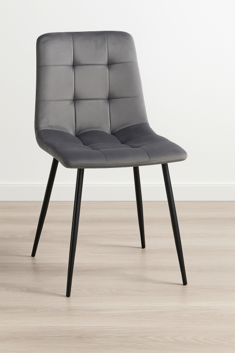 Scaun living tapitat cu catifea, spatar matlasat, 44x54x89 cm, gri [3]