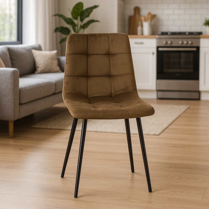 Scaun living tapitat cu catifea, spatar matlasat, 44x54x89 cm, maro [4]