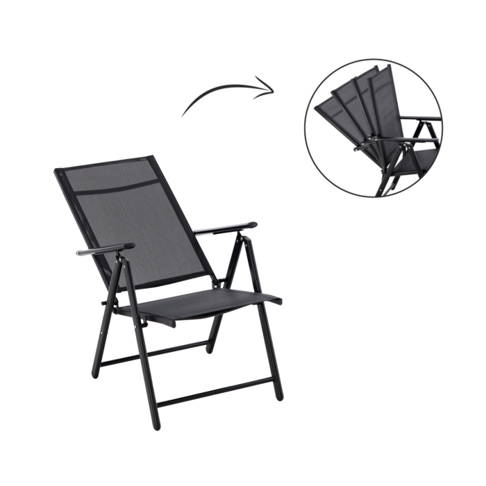 Scaun metalic de gradina, pliant, cu spatar reglabil, din otel, 60x58x100cm, negru [2]