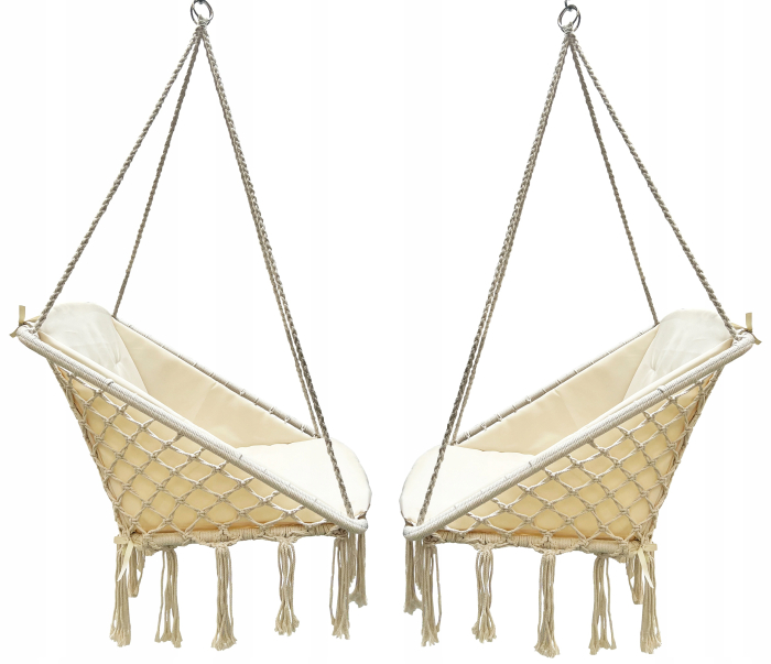 Scaun patrat tip leagan suspendat cu perna pentru casa sau gradina, 60x65x115cm, bej [2]