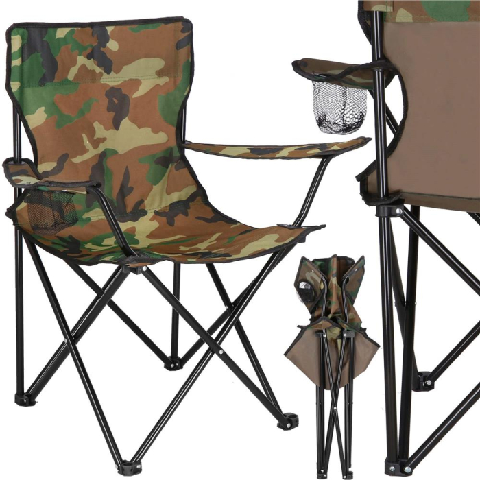 Scaun pliabil camping sau pescuit, suport pahar, 80x40x45cm, camuflaj [4]