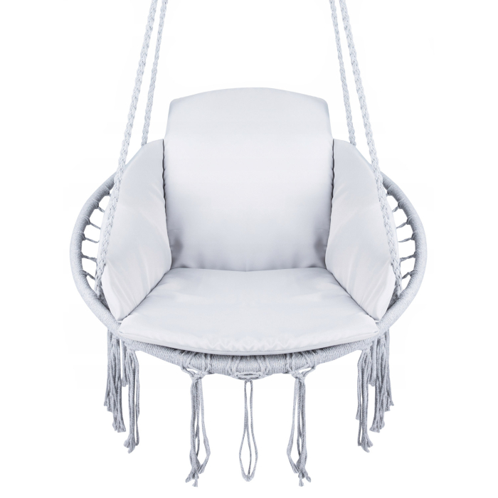 Scaun rotund Sersimo tip leagan suspendat cu perna Confort casa sau gradina, gri [1]