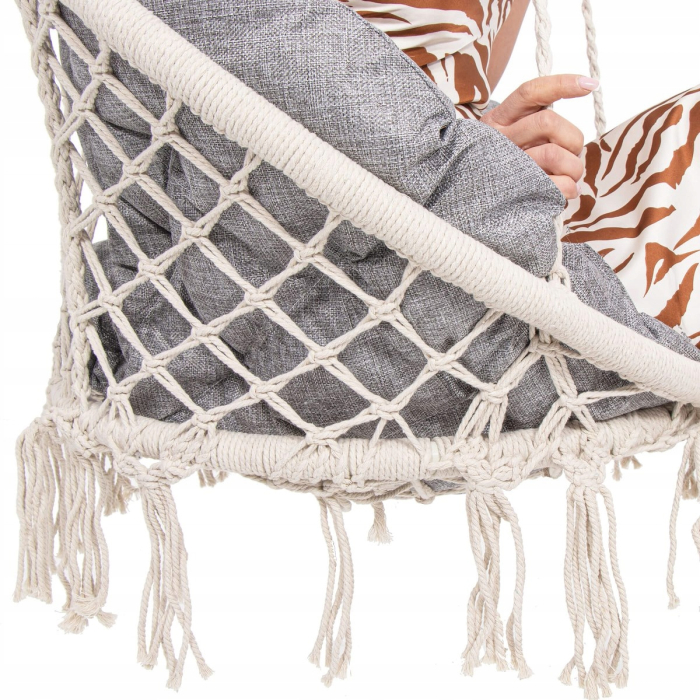 Scaun rotund Sersimo tip leagan suspendat cu perna Confort Plus casa sau gradina, bej [10]