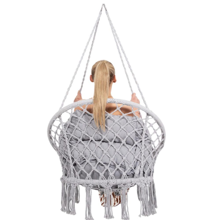 Scaun rotund Sersimo tip leagan suspendat cu perna Confort Plus casa sau gradina, gri [9]