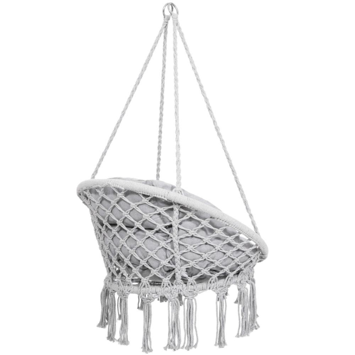 Scaun rotund Sersimo tip leagan suspendat cu perna Confort Plus casa sau gradina, gri [8]