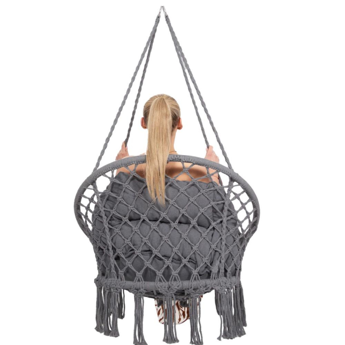 Scaun rotund Sersimo tip leagan suspendat cu perna Confort Plus casa sau gradina, gri inchis [14]