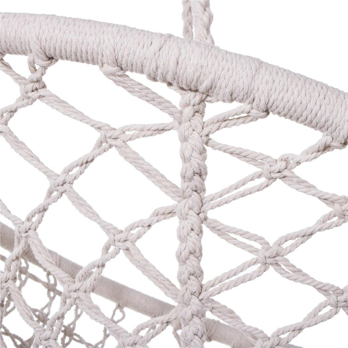 Scaun rotund tip leagan suspendat pentru casa sau gradina, cu franjuri, 150kg, crem [14]