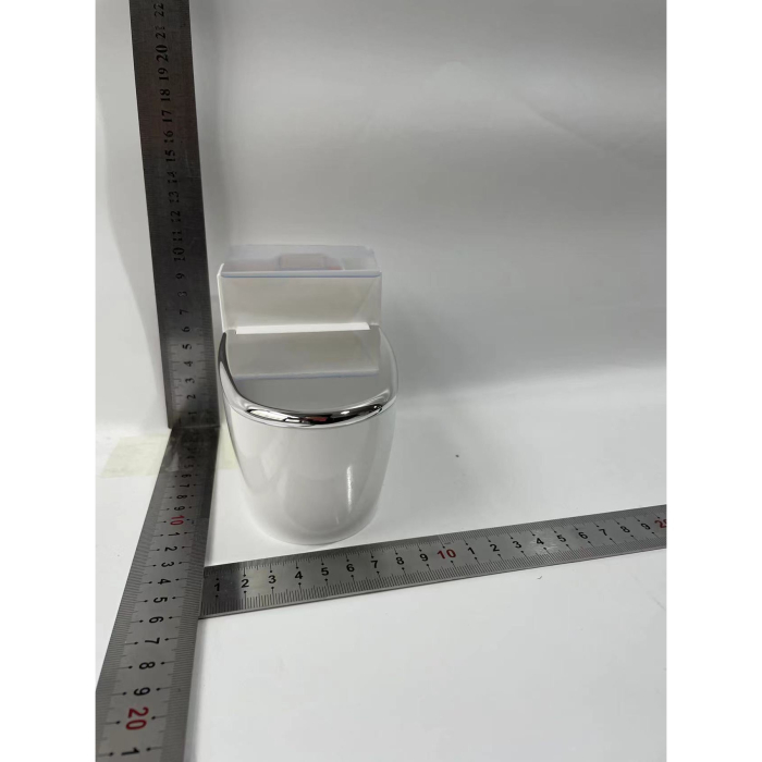 Scrumiera creativa , Forma de Toaleta, Capac Argintiu, Material ABS si Otel Inoxidabil, 12.5 x 9.8 x 8.4 cm, Fixare prin Lipire sau De Sine Statator, pentru Baie, Camera, Bucatarie, Balcon, Argintiu [7]