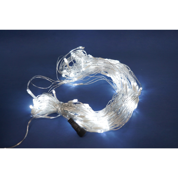 Sectiune Instalatie de Craciun , Tip Plasa, 160 LED-uri, 3 m x 1 m, 8 jocuri de lumini, Interconectabila, Fir transparent, Alb rece [4]