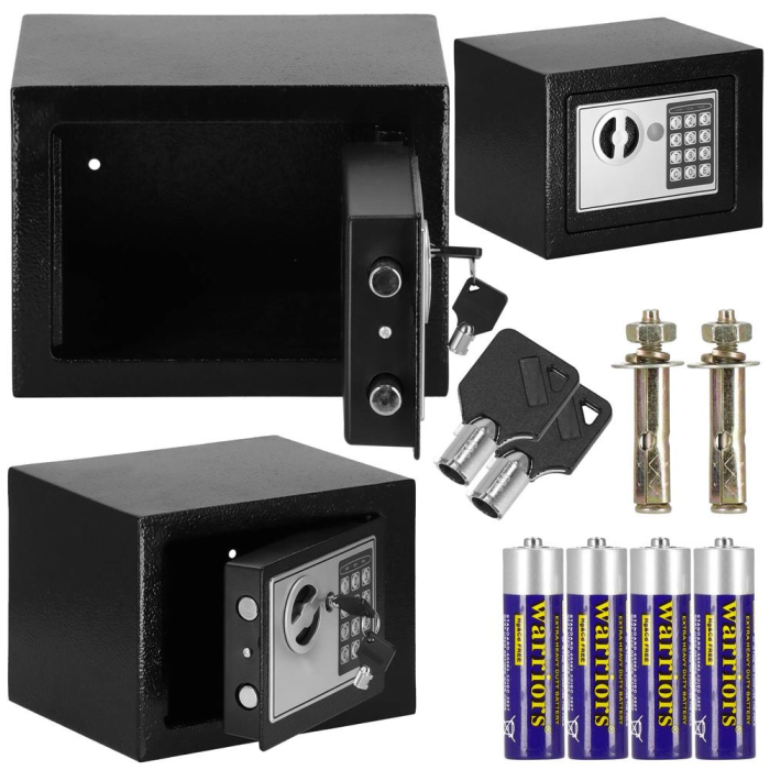 Seif electronic standard cu cifru si cheie, 170x230x170 mm, Otel, Negru [14]