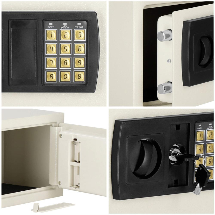 Seif electronic standard cu cifru si cheie, 200x300x200 mm, Otel, Bej [12]