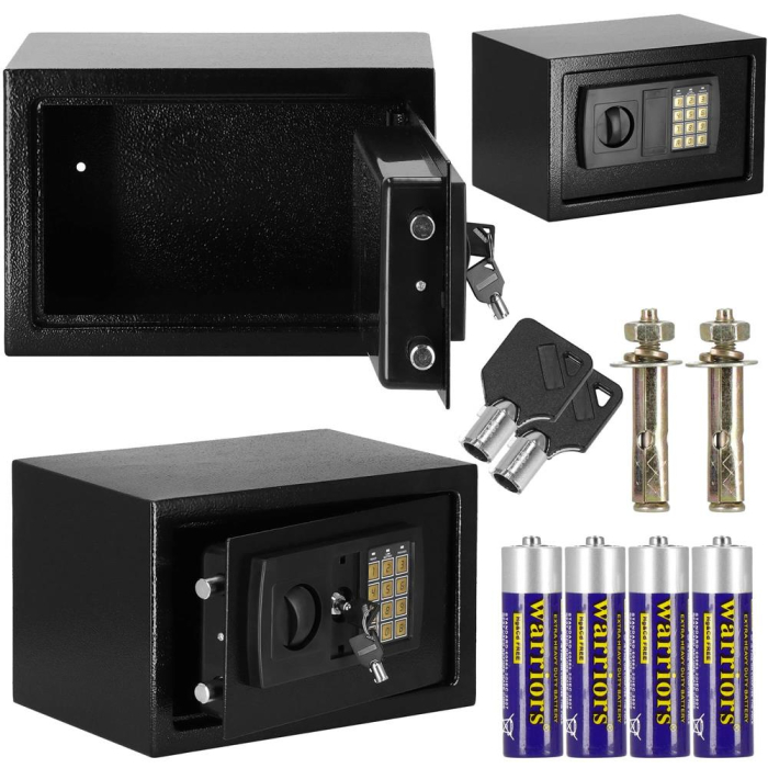 Seif electronic standard cu cifru si cheie, 200x310x200 mm, Otel, Negru [14]