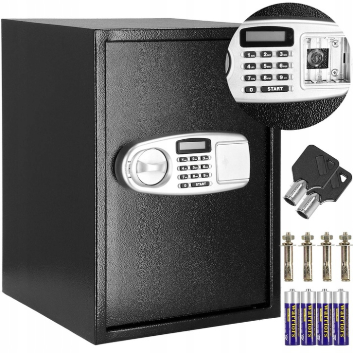 Seif electronic standard cu cifru si cheie, 350x500x360 mm, Otel, Negru [9]