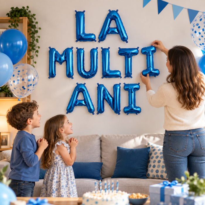 Set 10 Baloane din Folie Metalizata, Figurine Litere, Model La multi ani, Tema Aniversare, 40 cm, Ambalaj Individual, Pai Inclus, ORIGINAL DEALS [3]