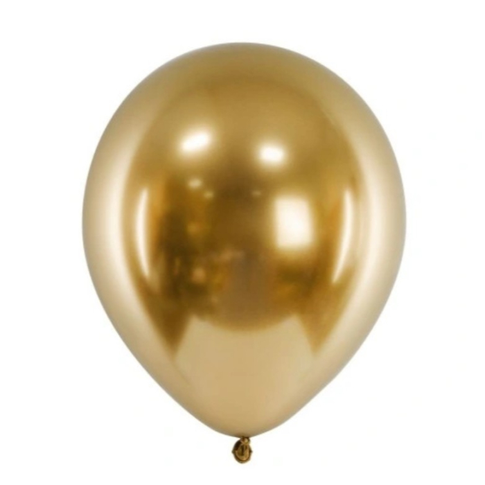 Set 10 Baloane din Latex Chrome, , Model Party, 13 cm, Gold, 1 g [5]