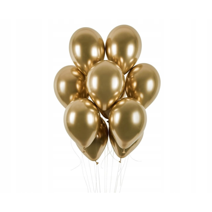 Set 10 Baloane din Latex Chrome, , Model Party, 13 cm, Gold, 1 g [3]