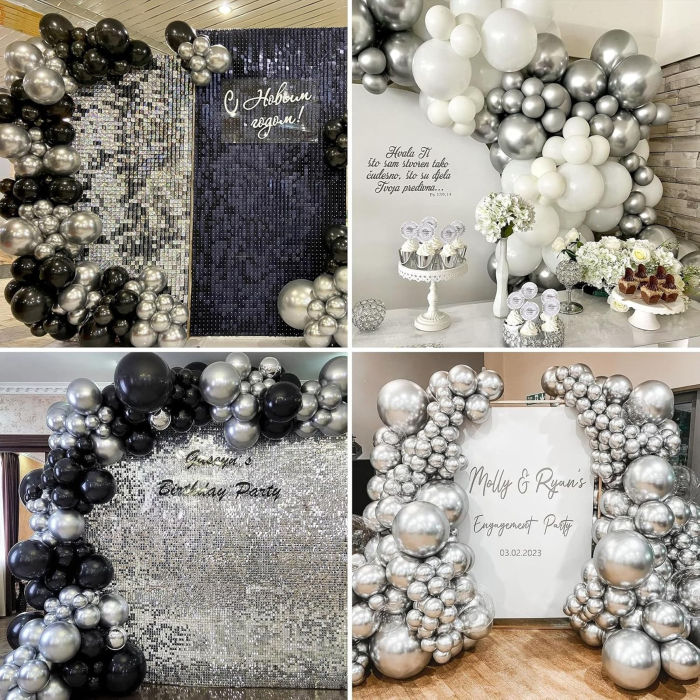 Set 10 Baloane din Latex Chrome, , Model Party, 13 cm, Silver, 1 g [7]