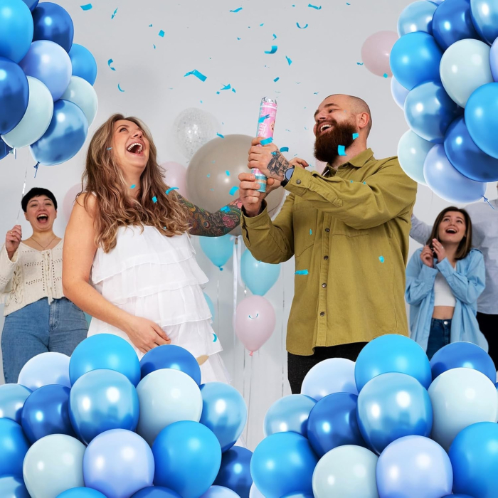 Set 10 Baloane din Latex Chrome, , Model Party, 23 cm, Diferite Nuante Albastru, 2.2 g [7]