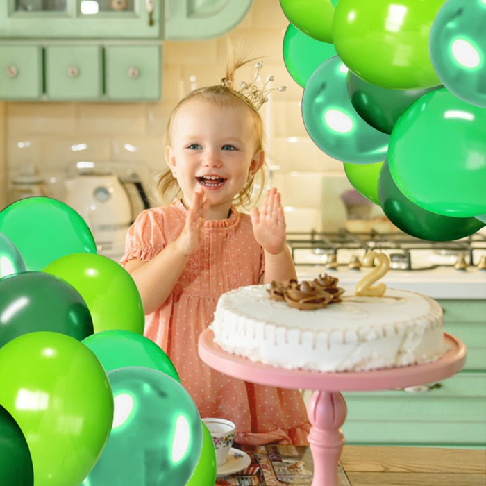 Set 10 Baloane din Latex Chrome, , Model Party, 23 cm, Diferite Nuante Verde, 2.2 g [3]