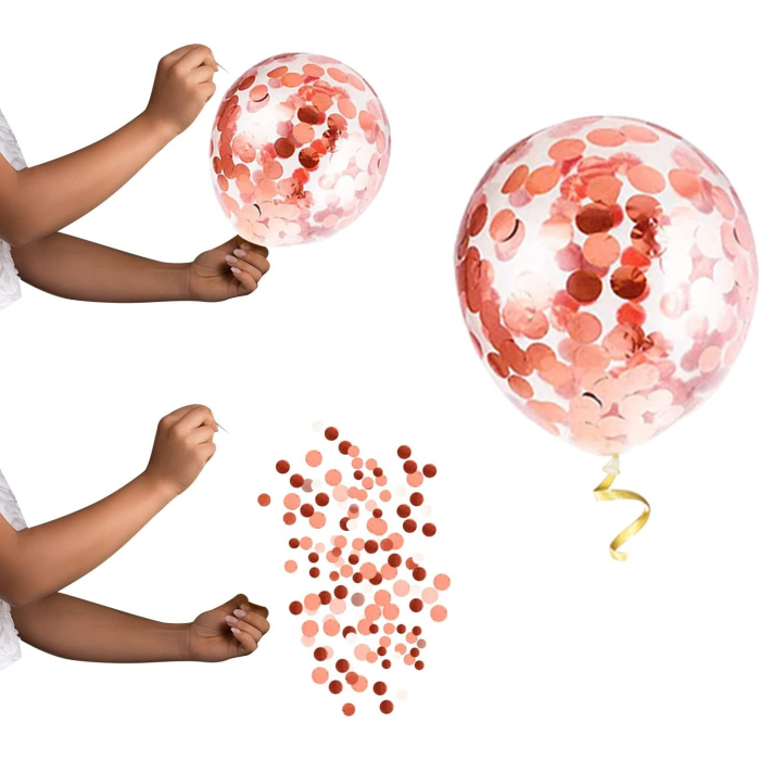 Set 10 Baloane din Latex, , Model Party Bride To Be, 30 cm, 2.8 g, Transparent, cu Confetti, Roz [4]