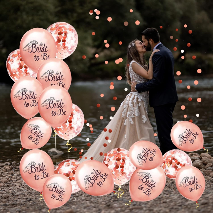 Set 10 Baloane din Latex, , Model Party Bride To Be, 30 cm, 2.8 g, Transparent, cu Confetti, Roz [3]