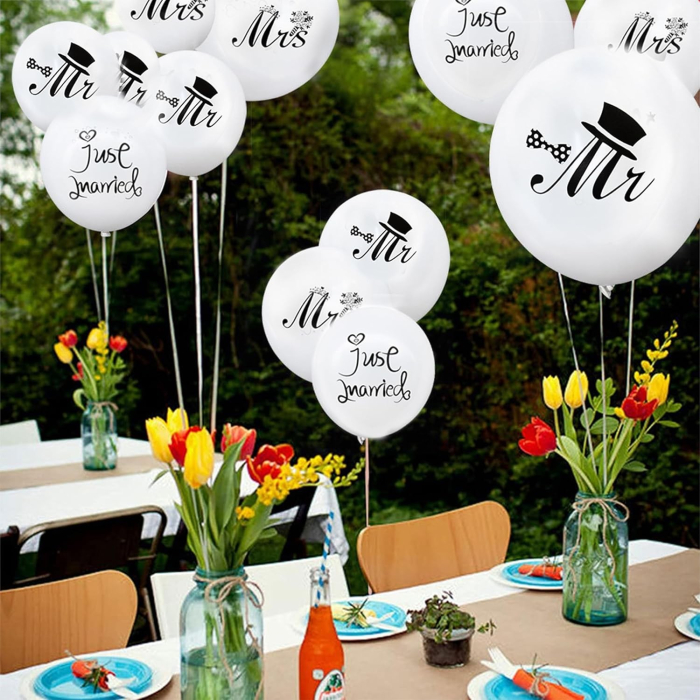 Set 10 Baloane din Latex, , Model Party Casatorie, Mr&Mrs Just Married, 2.8 g, 30 cm, Alb/Negru [2]